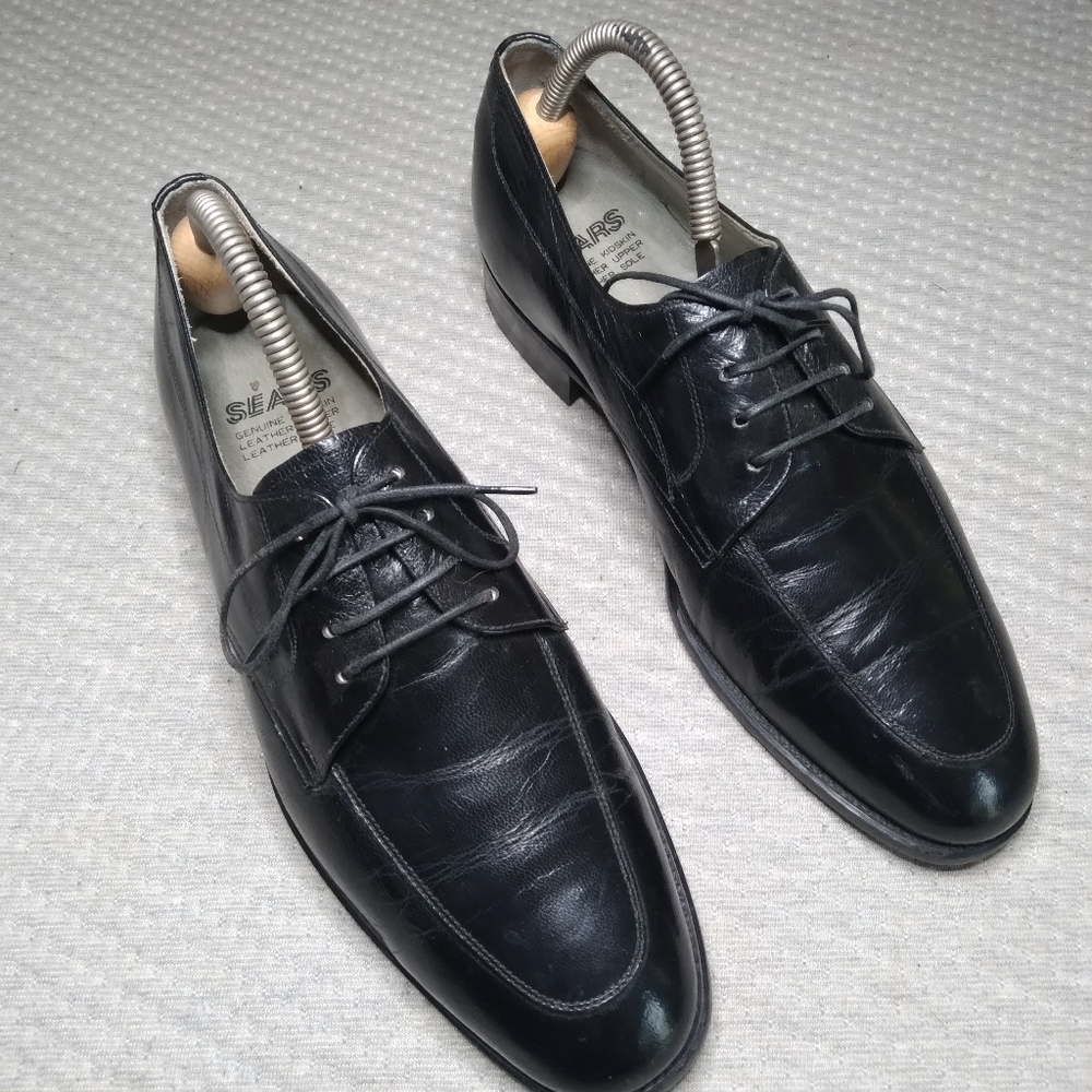 Vintage RARE* Sears Kidskin Lrather Moc Toc Derby Oxfords Sz 8.5 Black